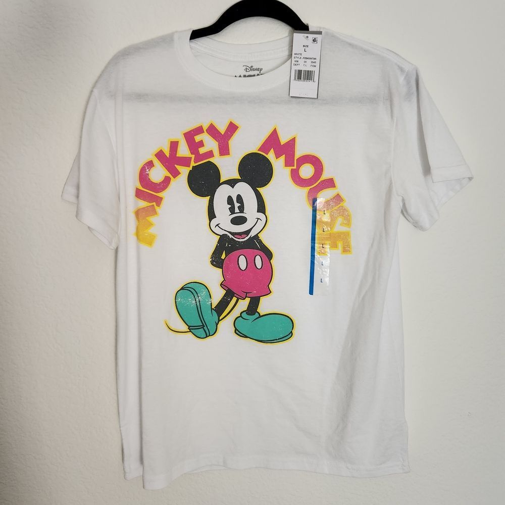Disney Mickey Mouse Graphic T-Shirt Short Sleeve White Size Juniors Large